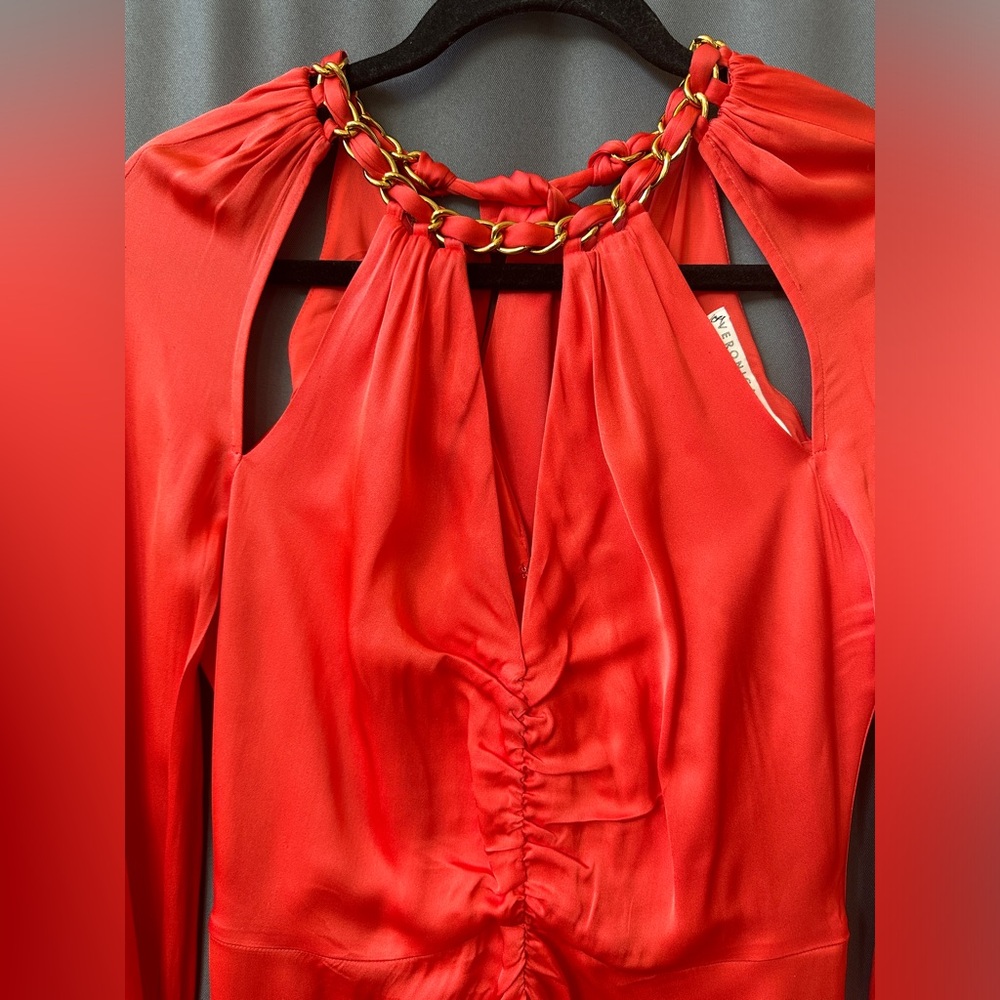 Veronica Beard silk blend, chain detail midi dress, sz 0, new, watermelon color - Picture 8 of 13